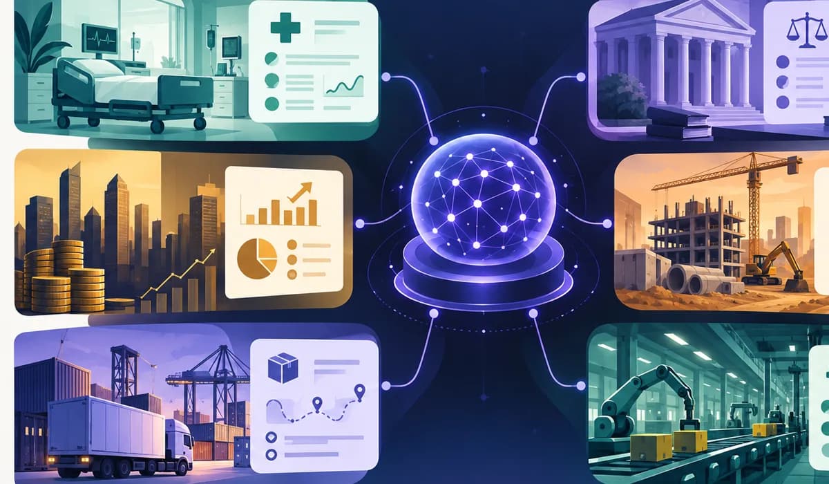 Nine vertical AI opportunity areas organized by workflow depth, buyer urgency, regulation, data access, and the cost of an incorrect result